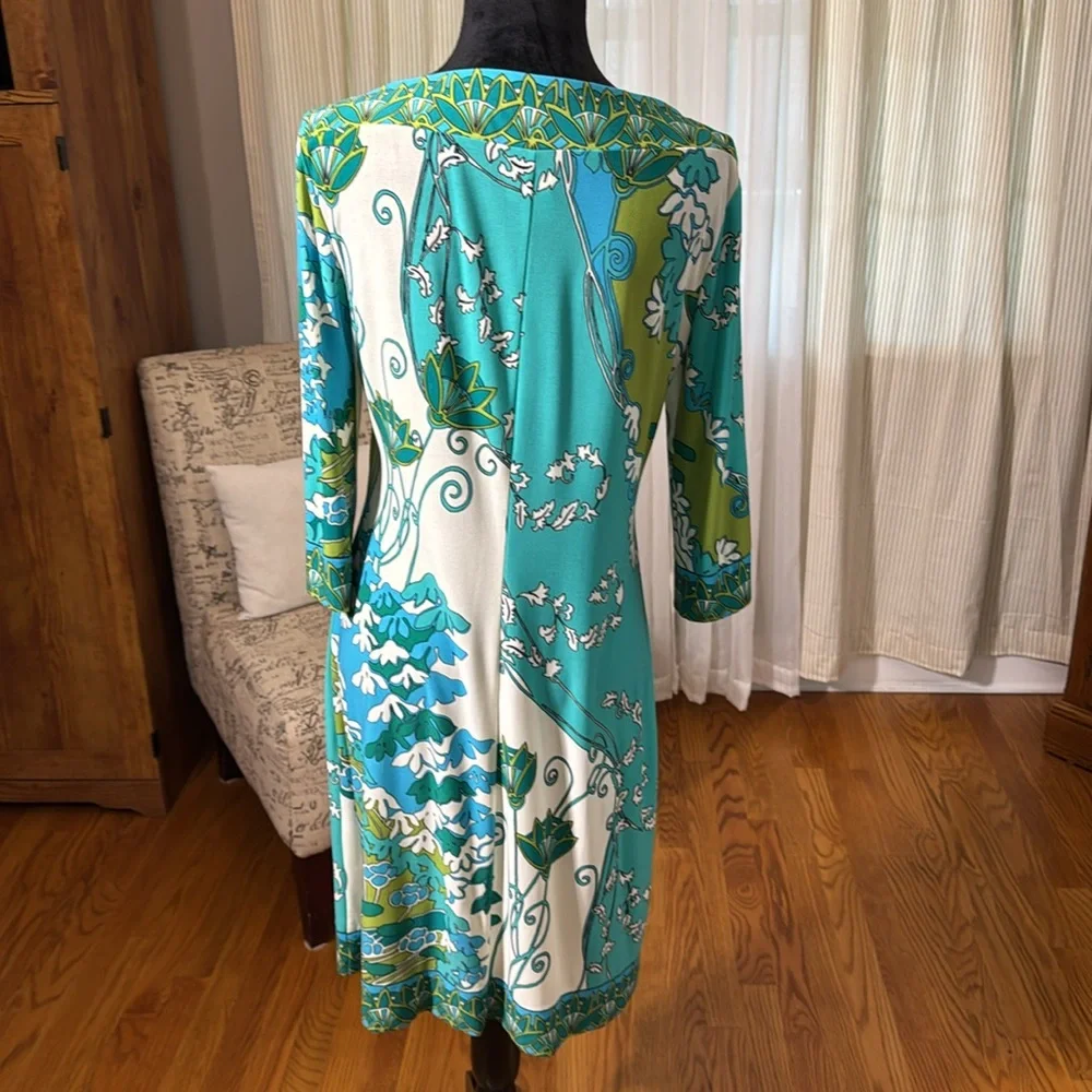 Donna Morgan Blue Sheath Dress Long Sleeve Bateau Neckline - Picture 3 of 5